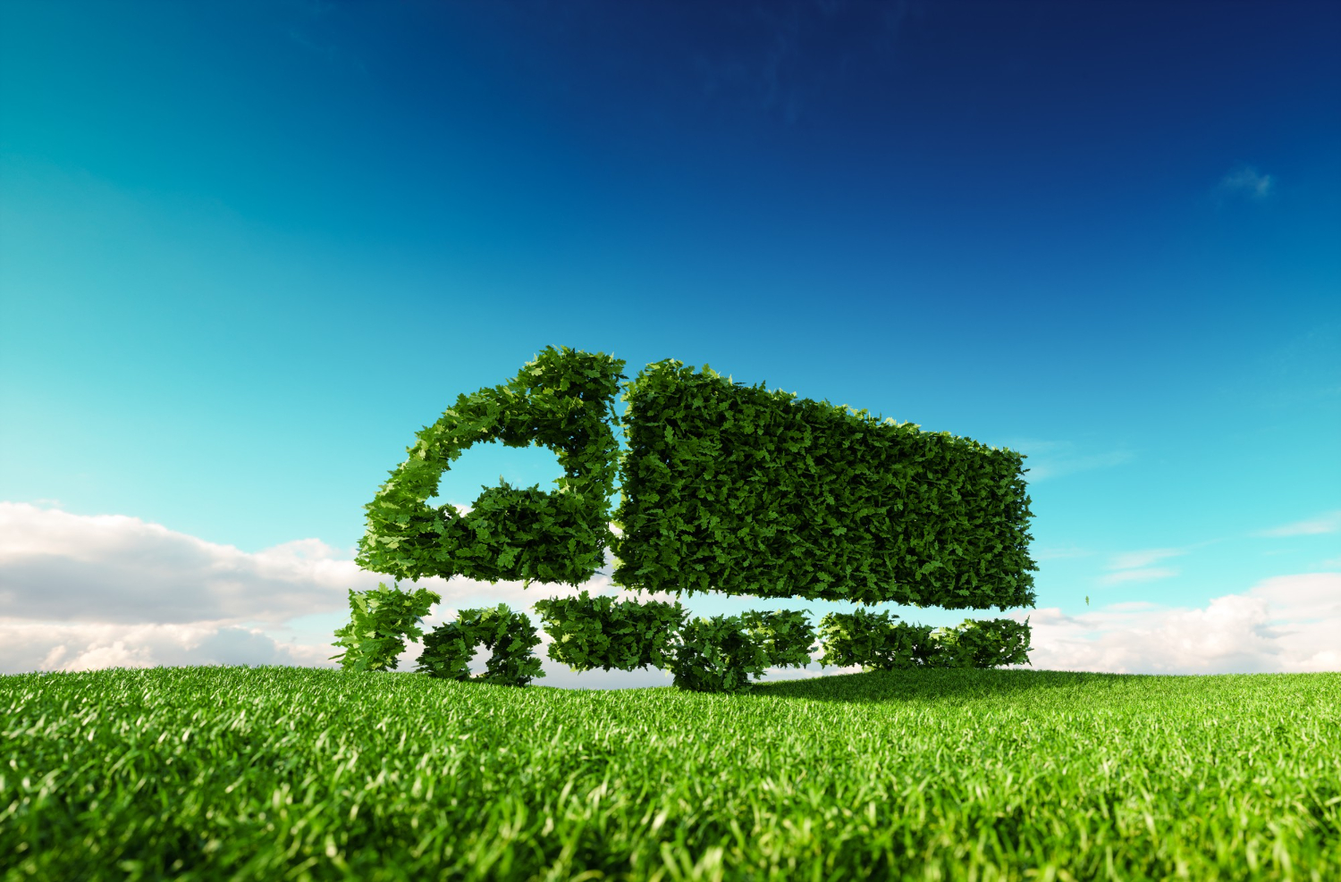 concepto-transporte-ecologico-representacion-3d-icono-camion-verde-verde-pradera-primavera-fresca-cielo-azul-fondo